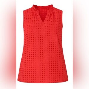 Lane Bryant Vibrant Red Sleeveless Tank with Eyelet Detail and Ruffle Collar